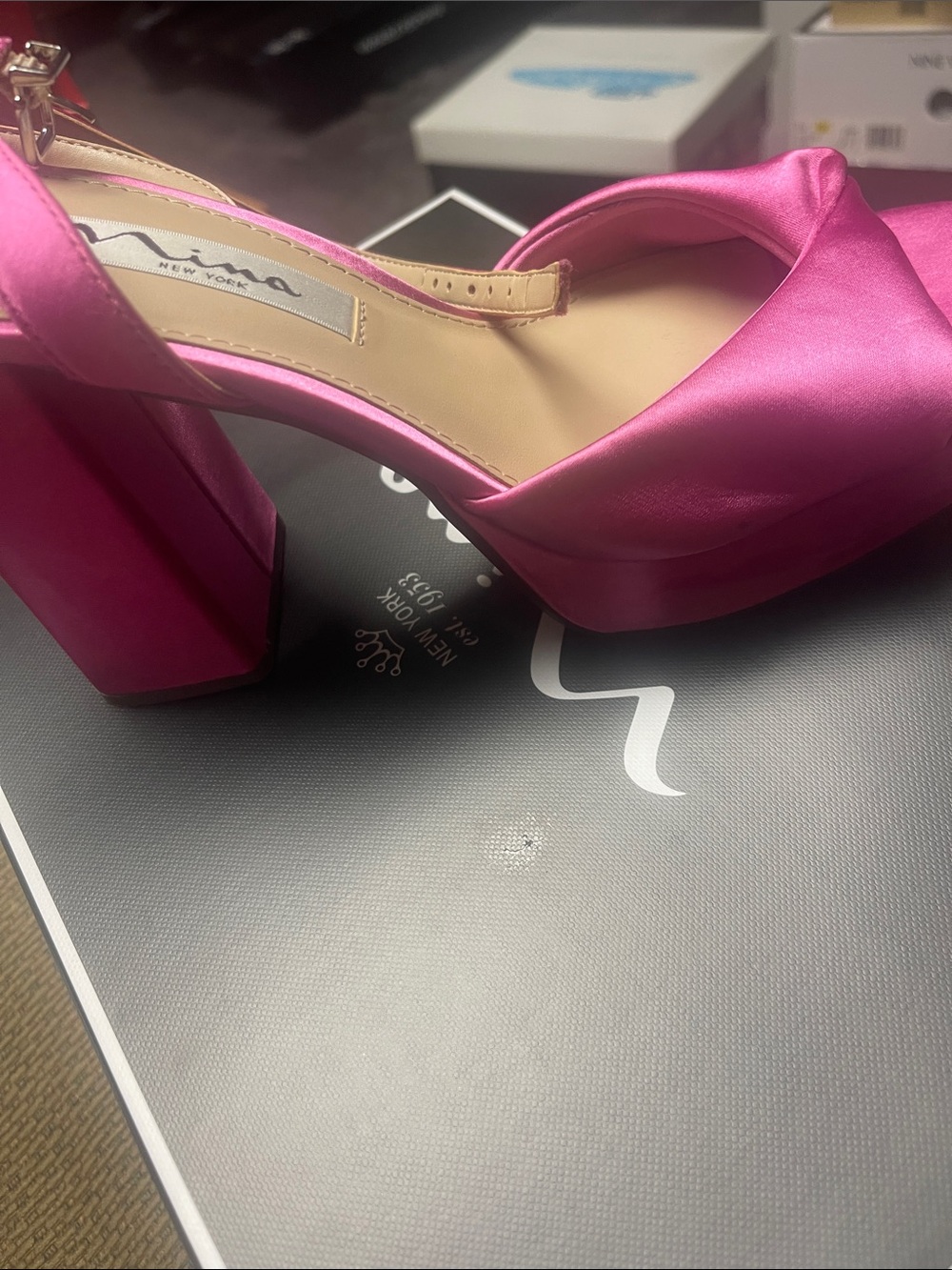 Nina Satin Hot Pink Block Heel Sandal with Ankle Strap - Picture 4 of 4